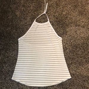 White and grey striped tie tank top